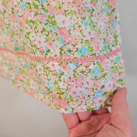 Forever 21 Y2K Babydoll Top Juniors M Dainty Pastel Floral Print Crochet Accent - Picture 4 of 11